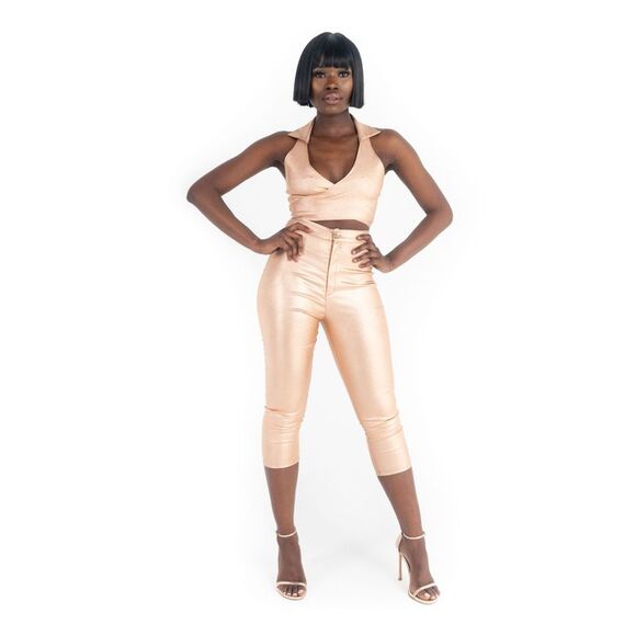 GRAYSCALE Pants - GRAYSCALE Womens Pink Stretch Zippered Pocketed Shimmer Evening Capri Pants M